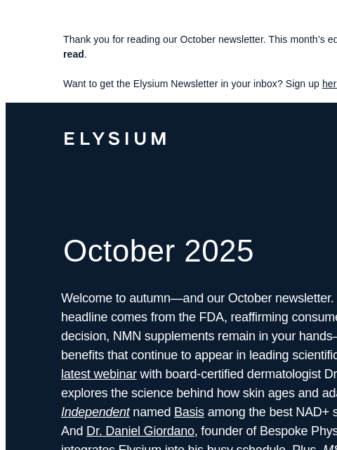 elysiumhealth newsletter: “Your skin is more than a surface.” - Dr. Richard ...