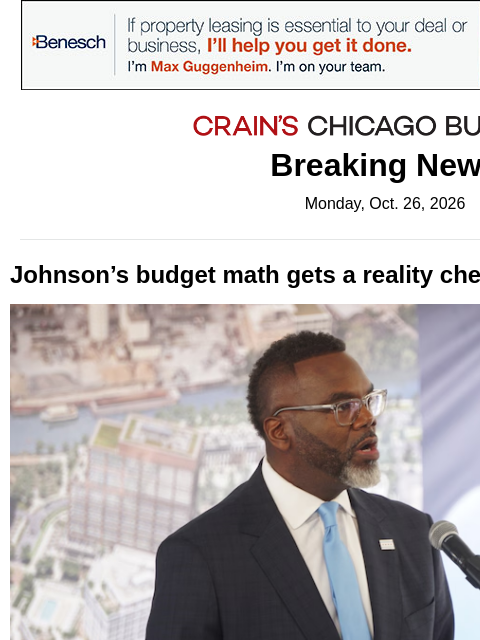 crainalerts newsletter: Johnson's budget gets a reality check — from his o...