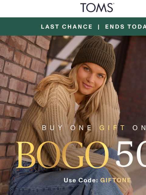 toms newsletter: The Boot Shop: BOGO 50% Off Ends at Midnight