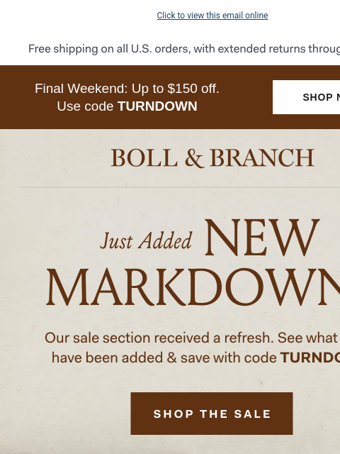 bollandbranch newsletter: Turndown Event: new styles added