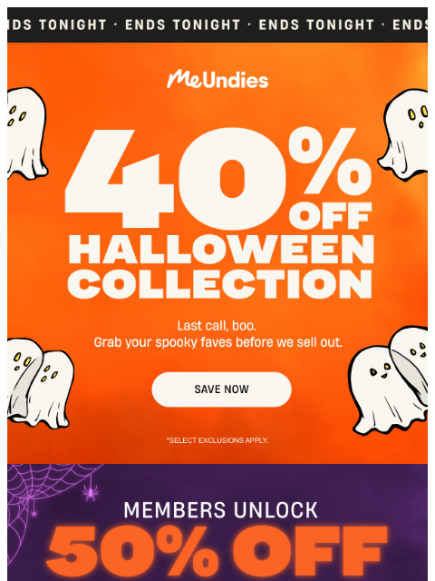 meundies newsletter: ENDS TONIGHT: 40% OFF Halloween