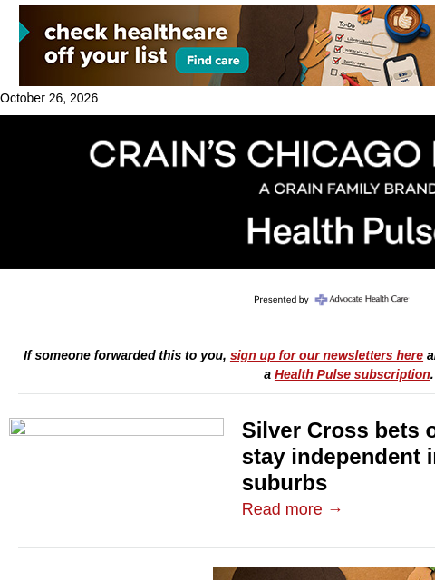 crainalerts newsletter: Silver Cross' outpatient bet