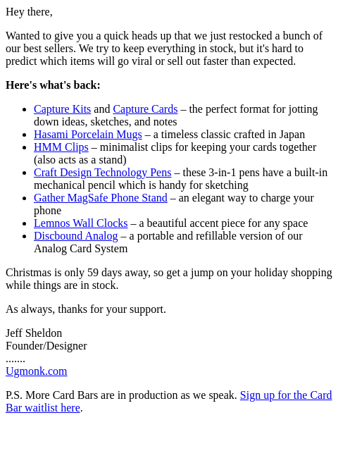 ugmonk newsletter: A few of your favorites are back