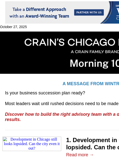 crainalerts newsletter: Chicago's growth still looks lopsided