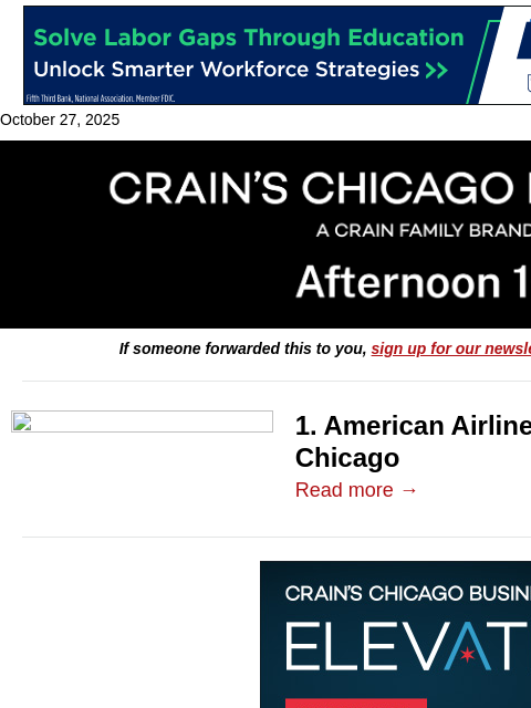 crainalerts newsletter: American Airlines digs in on Chicago