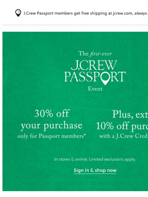 jcrew newsletter: 30% off your purchase, including these best seller...