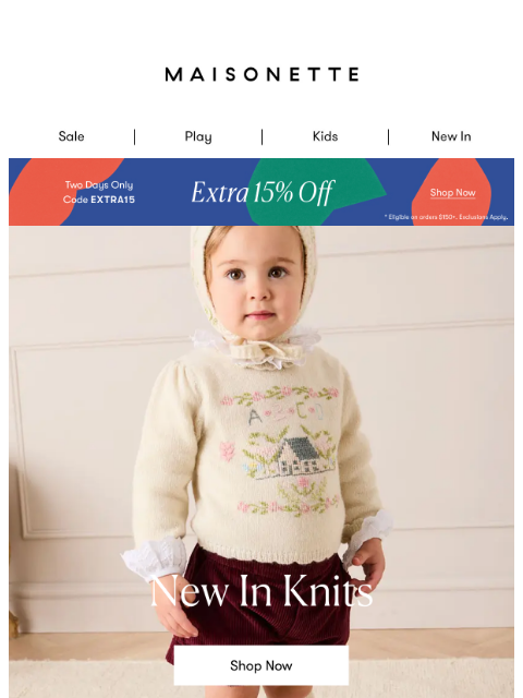 maisonette newsletter: New in Knits (Plus, An Extra 15% Off Sitewide)