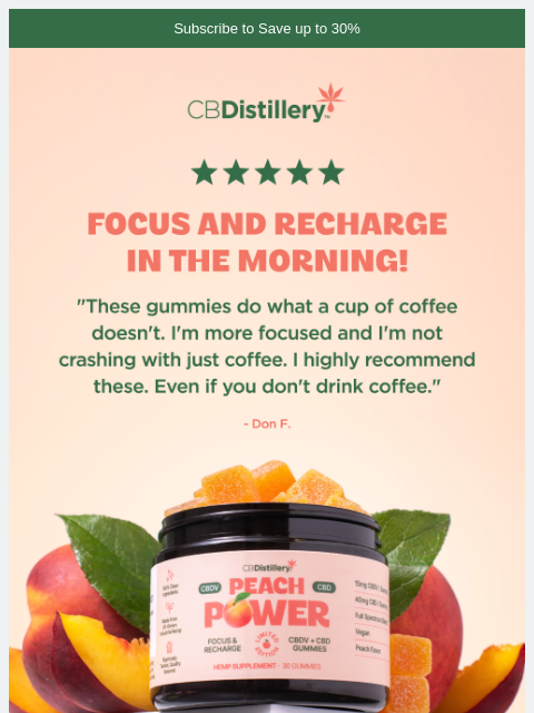 thecbdistillery newsletter: "These gummies do what a cup of coffee doesn't."