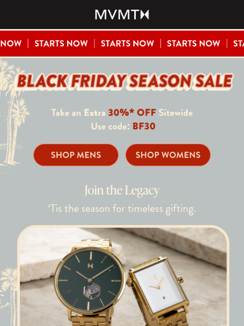 mvmt newsletter: It’s Here: Black Friday Season Sale