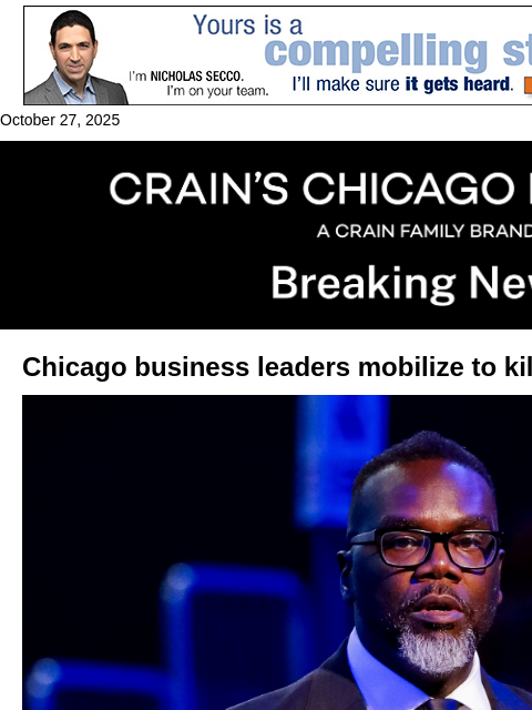 crainalerts newsletter: Chicago biz leaders go to war over Johnson's head ...