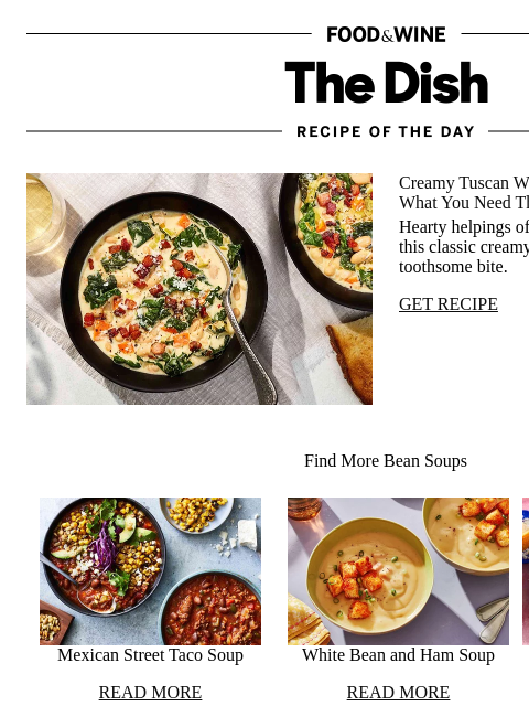 foodandwine newsletter: Tuscan White Bean Soup