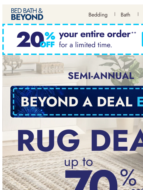 bedbathandbeyond newsletter: Up to 70% off rugs you’ll love 😍