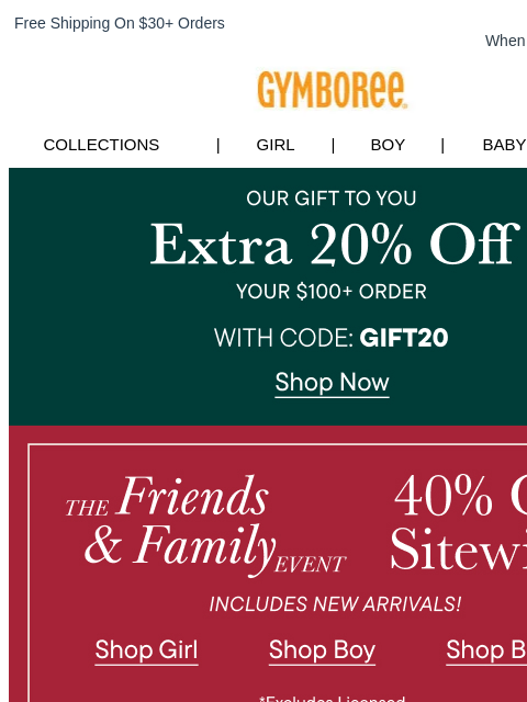 gymboree newsletter: Extra 20% Off $100+ Ends Tonight