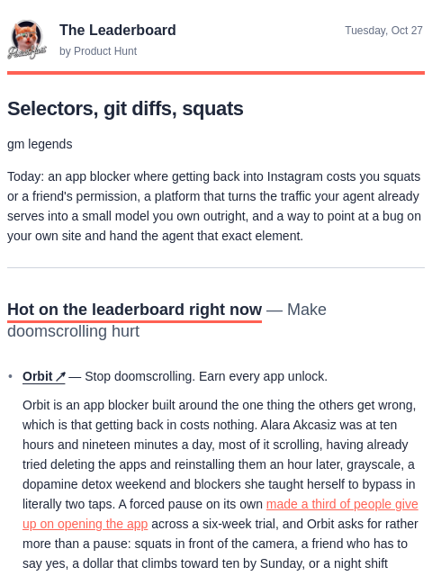 producthunt newsletter: 😸 Make doomscrolling hurt