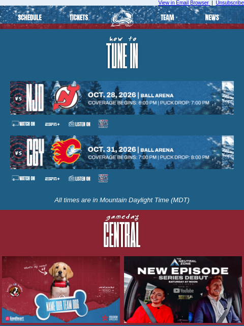 thecoloradoavalanche newsletter: Tune In as the Avalanche Take on the Devils & Flam...