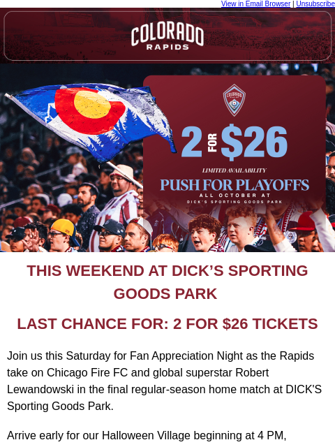 thecoloradorapids newsletter: Fan Appreciation Night, Halloween Village & Rapids...