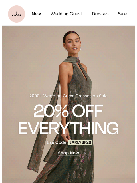 lulus newsletter: 80% OFF SELECT WEDDING GUEST DRESSES 🖤🤍