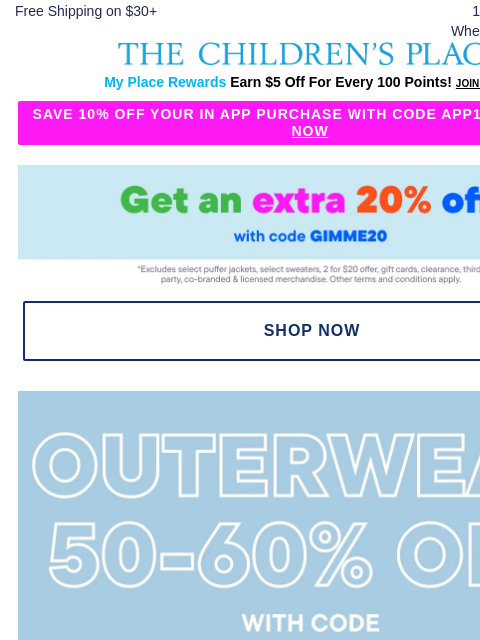 childrensplace newsletter: Brrr! Outerwear is IN! 50-60% OFF🧤❄️✨