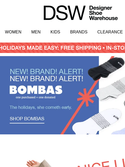 dsw newsletter: NEW! BRAND! ALERT! BOMBAS IS HERE!