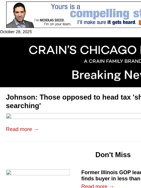 crainalerts newsletter: Johnson blasts biz opposition to head tax