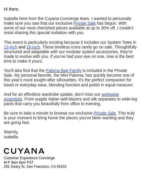 cuyana newsletter: Just For You, Exclusive Sale Access