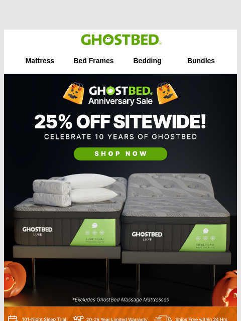 ghostbed newsletter: No Tricks, All Treats: 25% off! 🍬🍭