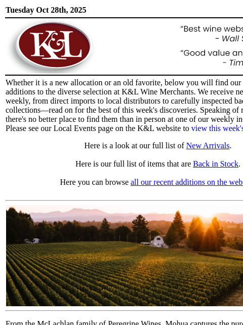 klwines newsletter: The Latest from K&L: New Adds and Back In Stock