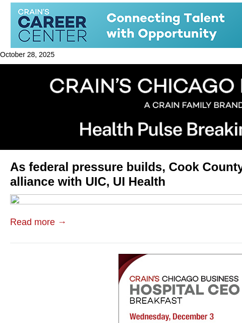crainalerts newsletter: CCH, UIC expand alliance