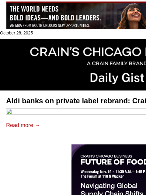 crainalerts newsletter: Aldi banks on private label rebrand: Crain's Daily...