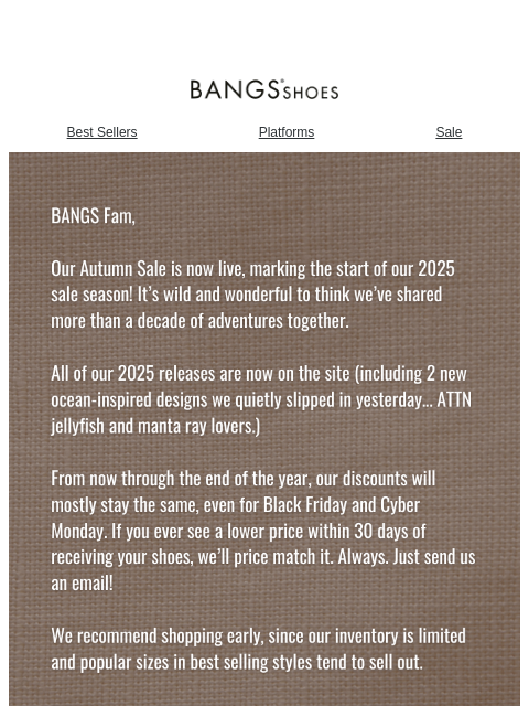 bangsshoes newsletter: Autumn Sale is HERE šš