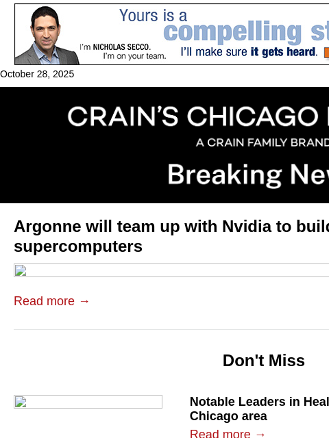 crainalerts newsletter: Argonne, Nvidia to build huge AI supercomputer