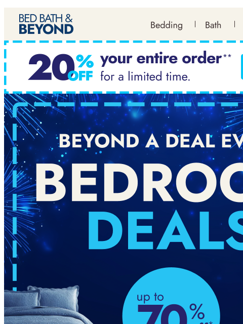 bedbathandbeyond newsletter: Your bedroom, your savings: up to 70% off