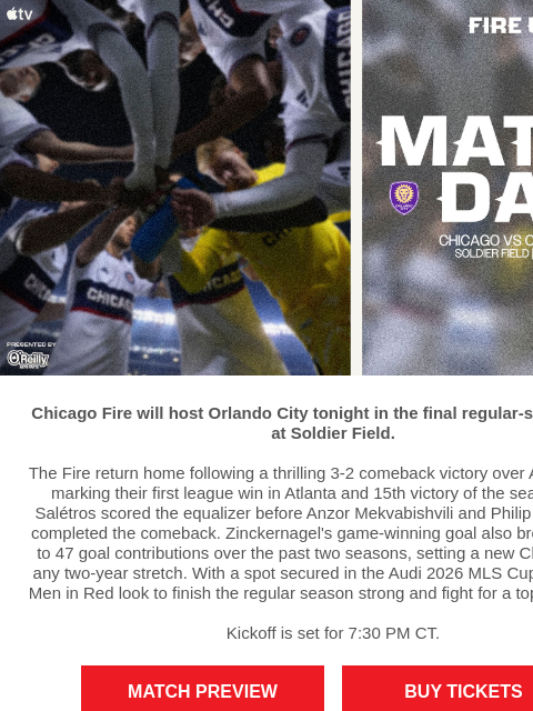 chicagofirefc newsletter: TONIGHT | Chicago Fire vs Orlando City