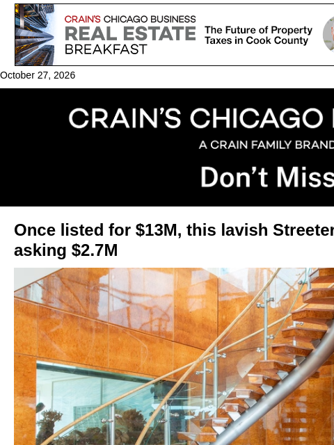 crainalerts newsletter: Streeterville penthouse takes a steep price cut