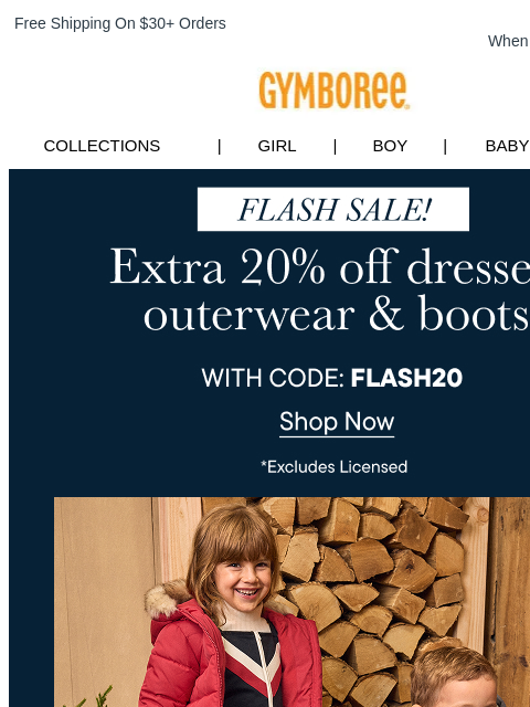 gymboree newsletter: Flash Sale! Extra 20% Off w/ code FLASH20