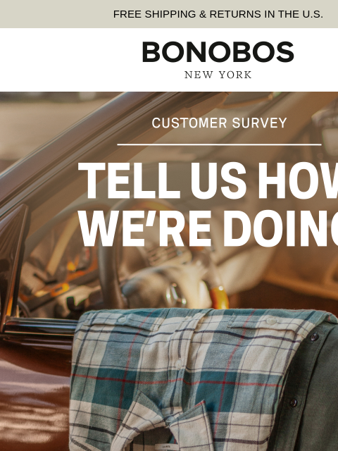 bonobos newsletter: Take Our Survey for 30% Off