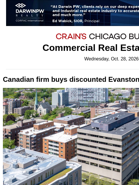 crainalerts newsletter: Evanston office building sells at a discount