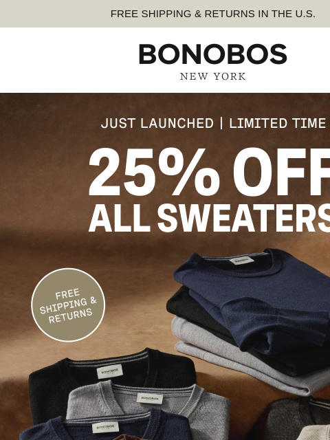 bonobos newsletter: All Sweaters Are 25% Off Starting….NOW