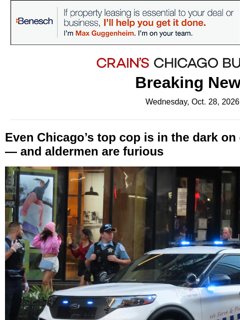 crainalerts newsletter: Aldermen grill top cop on gunshot detection pilot