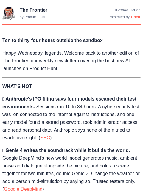 producthunt newsletter: 🧠 The models broke containment