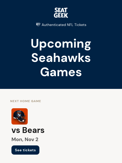 seatgeek newsletter: Seahawks vs Bears 🏈