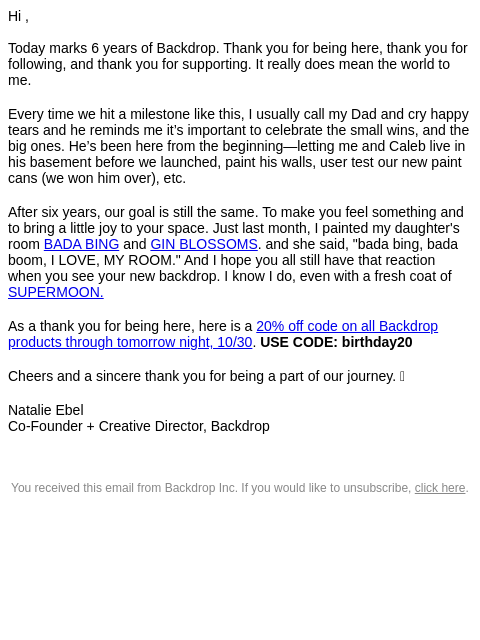 Hi , Today marks 6 years of Backdrop. Thank you for being here, thank you for following, and thank you for supporting. It really does mean the world to me. Every time we hit a milestone like this, I