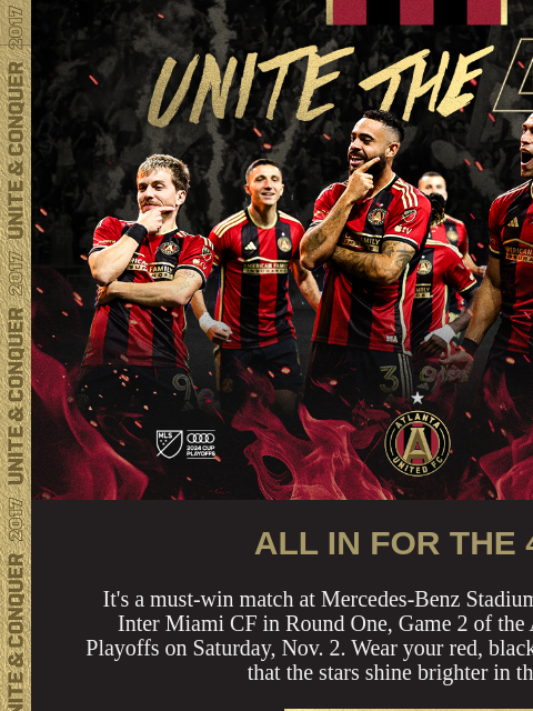 ATL UTD vs Inter Miami at Mercedes-Benz Stadium ﻿͏ ﻿͏ ﻿͏ ﻿͏ ﻿͏ ﻿͏ ﻿͏ ﻿͏ ﻿͏ ﻿͏ ﻿͏ ﻿͏ ﻿͏ ﻿͏ ﻿͏ ﻿͏ Fans Celebrating ALL IN FOR THE 404 It's a must-win match at Mercedes-Benz Stadium. Atlanta United