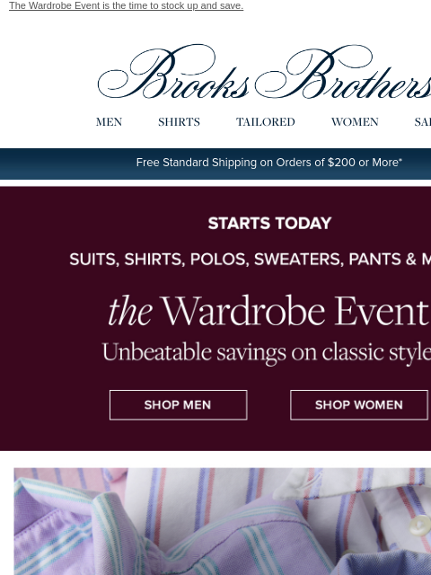 brooksbrothers newsletter: STARTS NOW: Special prices on suits, shirts, pants...