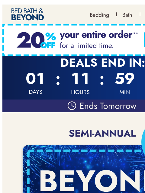 bedbathandbeyond newsletter: Ends tomorrow: Up to 70% off ⚡