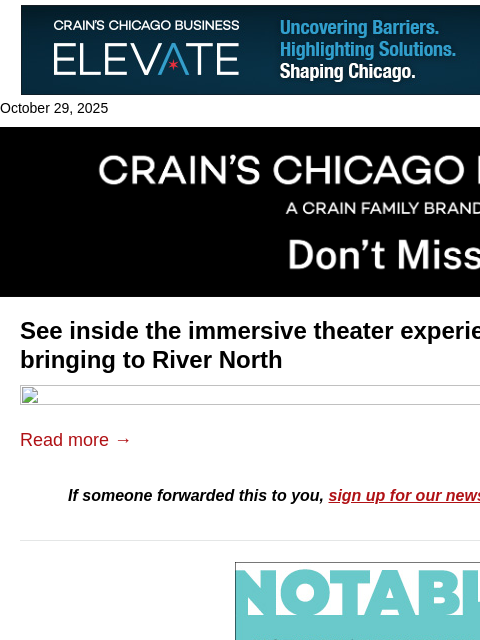crainalerts newsletter: David Byrne's Theater of the Mind comes to Chicago