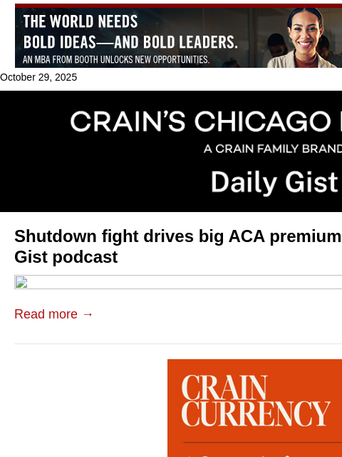 crainalerts newsletter: Shutdown fight drives big ACA premiums jump: Crain...