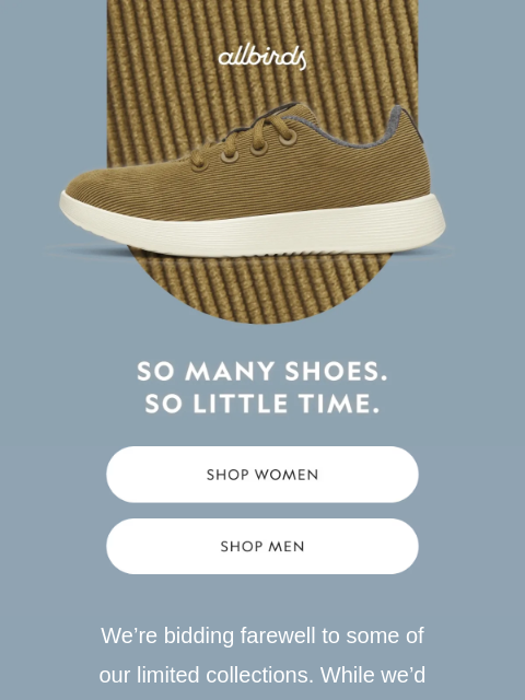 allbirds newsletter: Down To Our Final Pairs