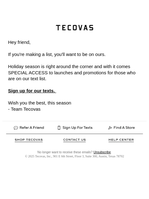 tecovas newsletter: If you're making a list...