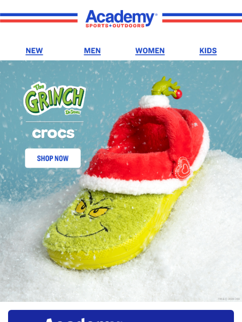 academy newsletter: JUST LANDED! The Grinch Crocs